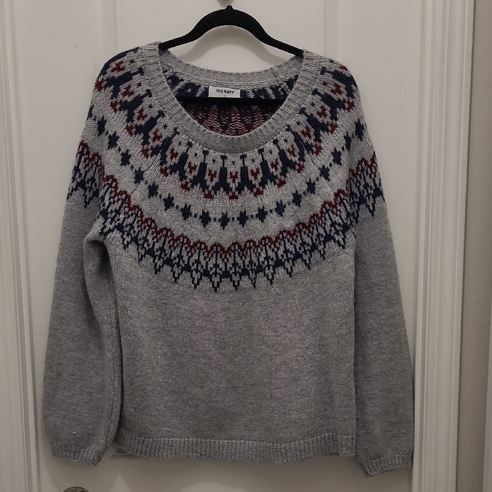 Old Navy Gray and Navy Patterned Women's Sweater